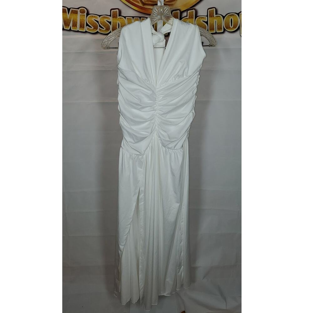 Shein Curve White Sleeveless Ruched Flowy Dress Women’s 1XL